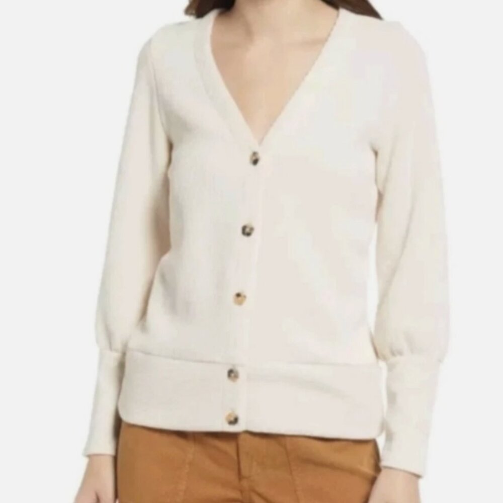 MADEWELL Ivory Flower Shaped Buttons OTTOMAN RIB CARDIGAN NWT Size Xs